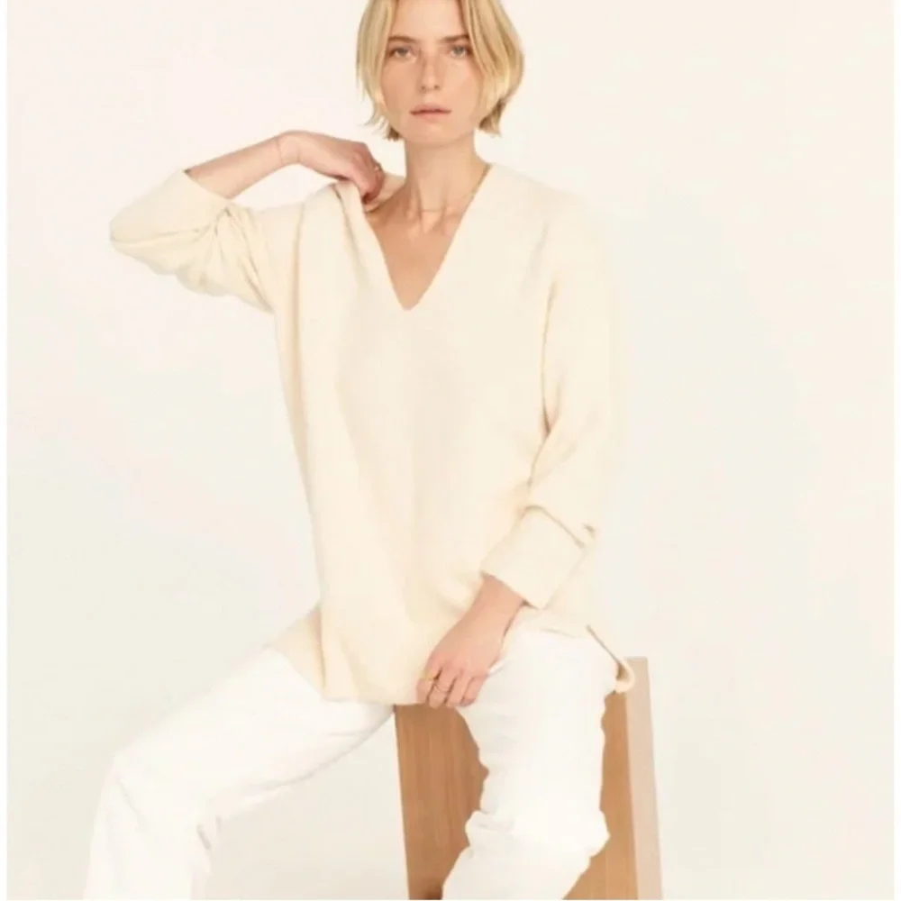 J Crew Stretch Merino Wool Alpaca V-Neck Tunic Sweater Sz L